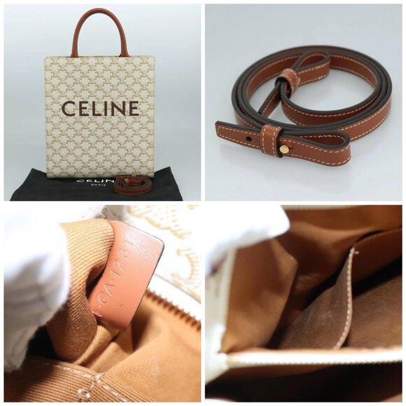 CELINE Triomphe Small Vertical Cabas Tote Bag PVC Leather 2way White - Picture 15 of 16